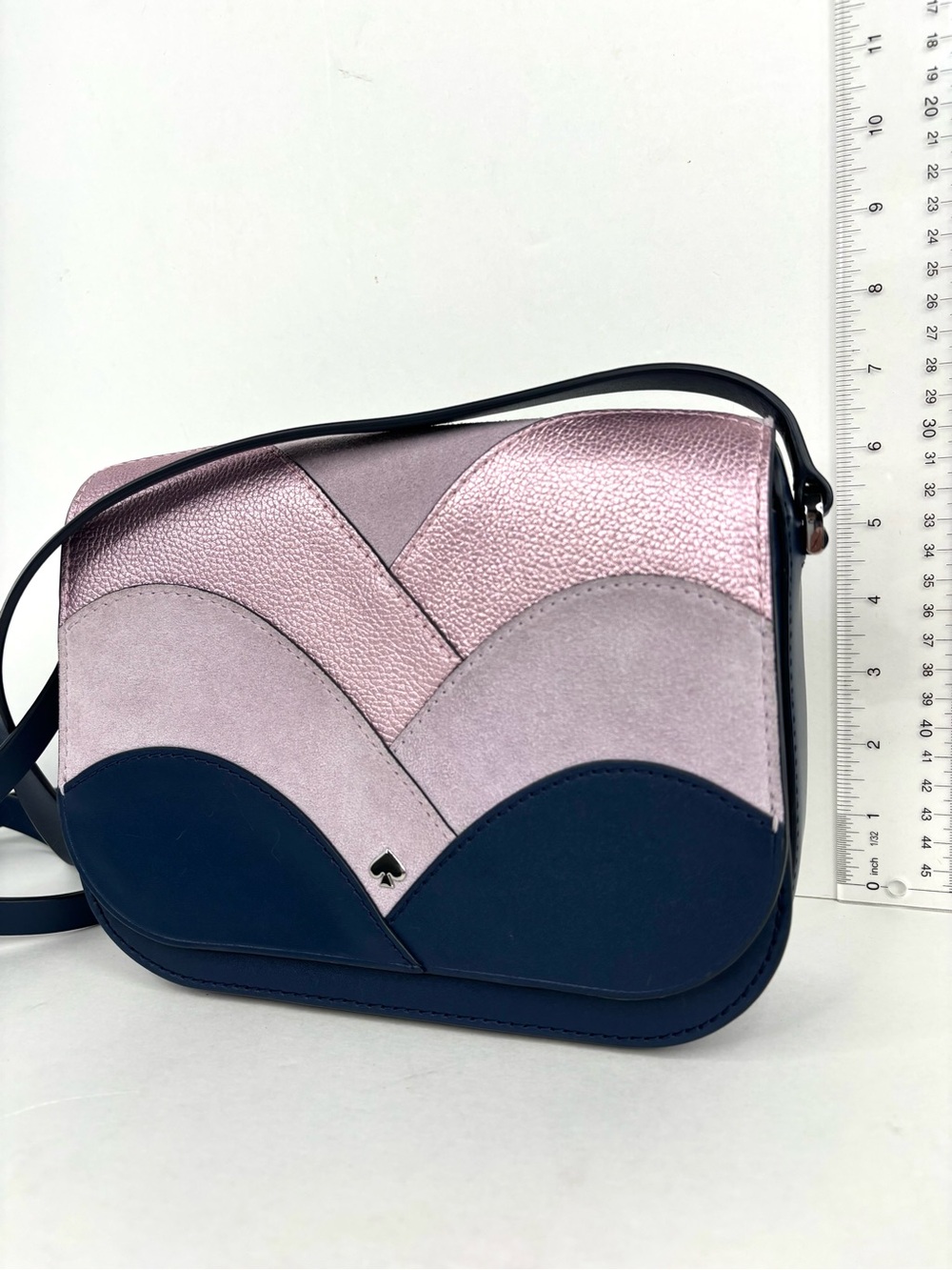 Kate Spade Nadine Patchwork Pink, Navy, Mauve Suede Leather Crossbody Bag - Picture 9 of 12